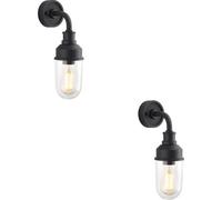 Loops 2 Pack Ip44 Outdoor Wall Light - Textured Black Industiral Frame Clear Glass Shade - Garage Porch Lamp