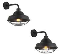 Loops 2 Pack Ip44 Outdoor Wall Light - Textured & Matt Black Caged Lamp - Garage Porch