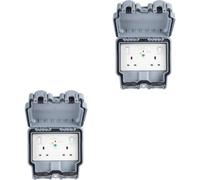 Loops 2 Pack Ip66 Outdoor 2 Gang Double 13A Uk Plug Socket & 30Ma Rcd Garden Enclosure