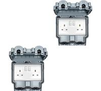 Loops 2 Pack Ip66 Outdoor 2 Gang Double Switched 13A Uk Plug Socket Garden Enclosure