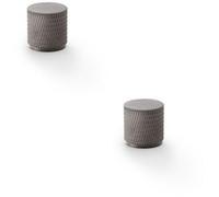 Loops 2 Pack - Knurled Cylinder Cupboard Door Knob - 20mm X 20mm - Dark Bronze Pull Handle