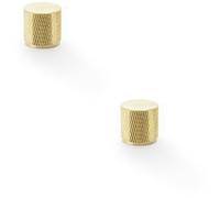 Loops 2 Pack - Knurled Cylinder Cupboard Door Knob - 20mm X 20mm - Satin Brass Pull Handle