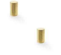 Loops 2 Pack - Knurled Cylinder Cupboard Door Knob - 20mm X 35mm - Satin Brass Pull Handle