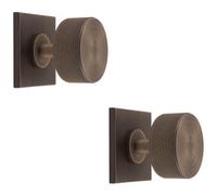 Loops 2 Pack - Knurled Radio Cabinet Door Knob & Matching Backplate - Antique Brass 40 X 40mm