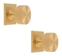 Loops 2 Pack - Knurled Radio Cabinet Door Knob & Matching Backplate - Satin Brass 40 X 40mm