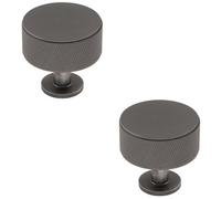 Loops 2 Pack - Knurled Radio Cupboard Door Knob - 35mm Diameter Anthracite Grey Cabinet Handle