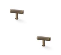 Loops 2 Pack - Knurled T Bar Cupboard Door Knob - 55mm X 38mm - Antique Brass Unit Pull Handle