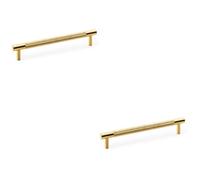 Loops 2 Pack - Knurled T Bar Door Pull Handle - Satin Brass - 160mm Centres Premium Drawer
