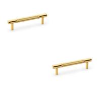 Loops 2 Pack - Knurled T Bar Door Pull Handle - Satin Brass - 96mm Centres Premium Drawer