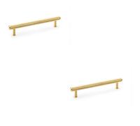 Loops 2 Pack - Knurled T Bar Pull Handle - Satin Brass - 160mm Centres Premium Drawer Door