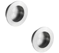 Loops 2 Pack - Large Recessed Sliding Door Flush Pull - 80mm Round 12mm Depth Satin Steel
