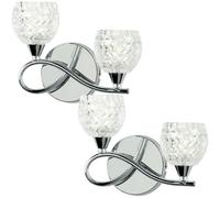Loops 2 PACK LED Twin Wall Light Twisted Chrome Arm Glass Pattern Shade Dimming Lamp in Clear Loops Clear