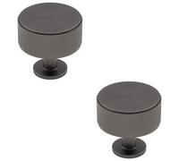 Loops 2 Pack - Lined Reeded Radio Door Knob - 35mm - Anthracite Grey Round Cabinet Pull Handle