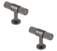 Loops 2 Pack - Lined Reeded T Shape Pull Handle - 50 X 13mm - Anthracite Grey Cabinet Handle
