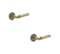 Loops 2 Pack Luxurious Antique Brass Door Handle On Stepped Rose - Solid Brass Interior Handle