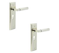 Loops 2 Pack Luxurious Euro Backplate Door Handle In Polished Nickel - Solid Brass Interior Lever