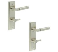 Loops 2 Pack Luxurious Satin Nickel Bathroom Door Handle With Backplate And Turn Release - Solid Brass Interior Handle