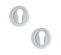 Loops 2 Pack Luxury Designer Euro Profile Escutcheons With 50mm Round Rose In Satin Chrome Finish - Key Hole Cover