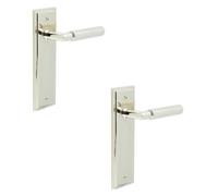 Loops 2 Pack Luxury Polished Nickel Door Handle Latch With Versatile Backplate Options - Solid Brass Interior Handle