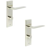 Loops 2 Pack Luxury Polished Nickel Door Handle With Backplate For Bathrooms - Solid Brass Interior Handle