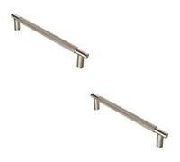 Loops 2 Pack - Luxury T Bar Knurled Pull Handle - 300mm Satin Nickel - Kitchen Door Cabinet