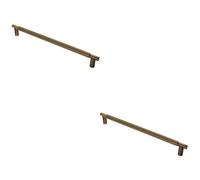 Loops 2 Pack - Luxury T Bar Knurled Pull Handle - 450mm Antique Brass - Kitchen Door Cabinet