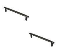Loops 2 Pack - Luxury T Bar Knurled Pull Handle - 450mm Matt Black - Kitchen Door Cabinet