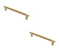 Loops 2 Pack - Luxury T Bar Knurled Pull Handle - 450mm Satin Brass - Kitchen Door Cabinet