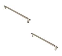 Loops 2 Pack - Luxury T Bar Knurled Pull Handle - 450mm Satin Nickel - Kitchen Door Cabinet