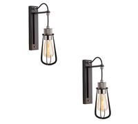 Loops 2 PACK Matt Black Industrial Wall Light - Black Chrome Knurled Lamp Holder Loops Black