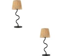 Loops 2 Pack Matt Black Table Lamp - Natural Raffia Shade - 457mm Tall Light - 7W Led E14