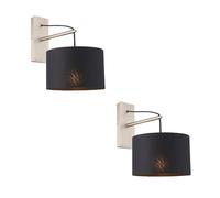 Loops 2 PACK Matt Nickel Wall Light & Black Cotton Fabric Shade - Hanging Wall Fitting in Metallics Loops Metallics