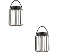 Loops 2 Pack Metal Caged Solar Powered Table Lamp - Dusk Dawn Sensor - Ip44 Outdoor Hanging Table Light
