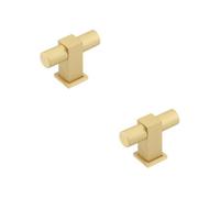 Loops 2 Pack Modern T Bar Cupboard Knob In Satin Brass For Stylish Decor - Kitchen Cabinet Knob