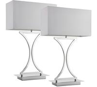 Loops 2 PACK Modern Table Lamp Light Chrome Metal & White Shade Square Desk Sideboard Loops White