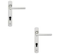 Loops 2 Pack - Multi-Point Locking Door Handle - 92mm Euro Profile - Slim Bar Lever Satin Steel