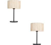 Loops 2 Pack Natural Seagrass Table Lamp - Matt Black Shade - 410mm Tall Light - 10W Led E27