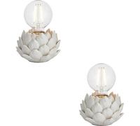 Loops 2 Pack Oatmeal Crackle Glaze Table Lamp - Antique Brass Plate Shade - 100mm Tall Light - 10W Led E27