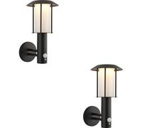 Loops 2 Pack Outdoor Matt Black Wall Light - White Pc Shade - Solar Powered Lamp - Step Dimmable 1.7W Led (Smd 2835) Warm White