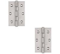 Loops 2 Pack - Pair 76 X 51mm Brass Washered Butt Hinge Satin Stainless Steel Internal Door