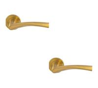 Loops 2 Pack - Pair Angular Design Door Handle On Round Rose Concealed Fix Satin Brass Pvd