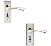 Loops 2 Pack - Pair Angular Lever On Bathroom Backplate Door Handle 150 X 50mm Polished Nickel