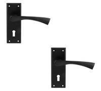 Loops 2 Pack - Pair Angular Lever On Lock Backplate Door Handle 150 X 50mm Matt Black