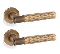 Loops 2 Pack - Pair Diamond Lever On Round Rose Door Handle - Antique Brass Concealed Screw