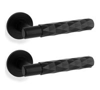 Loops 2 Pack - Pair Diamond Lever On Round Rose Door Handle - Matt Black Concealed Screw