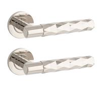 Loops 2 Pack - Pair Diamond Lever On Round Rose Door Handle - Polished Nickel Concealed Screw