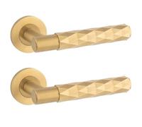 Loops 2 Pack - Pair Diamond Lever On Round Rose Door Handle - Satin Brass Concealed Screw