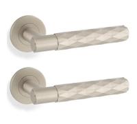 Loops 2 Pack - Pair Diamond Lever On Round Rose Door Handle - Satin Nickel Concealed Screw