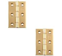 Loops 2 Pack - Pair Double Bronze Washered Butt Hinge - 76 X 50mm Polished Brass Door Fixing