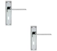 Loops 2 Pack - Pair Flat Straight Lever On Lock Backplate Door Handle 180X40mm Polished Chrome